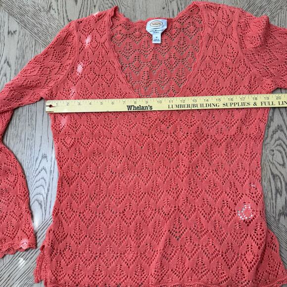Talbots Mercerized Cotton Lace Look Sweater Peach Orange Medium - Picture 5 of 8